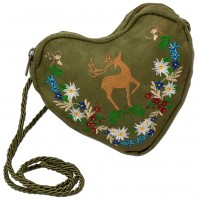 Vorschau: Herz Trachtentasche grün mit Hirsch und Blumenranke