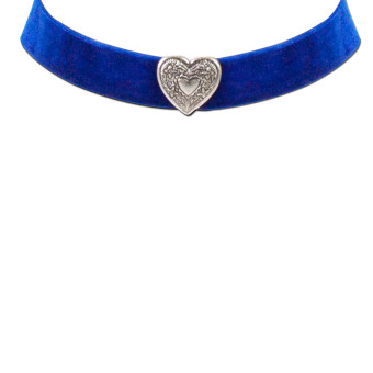 Thick Velvet Choker with Heart Pendant, Blue
