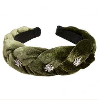 Velvet headband, braided look, green