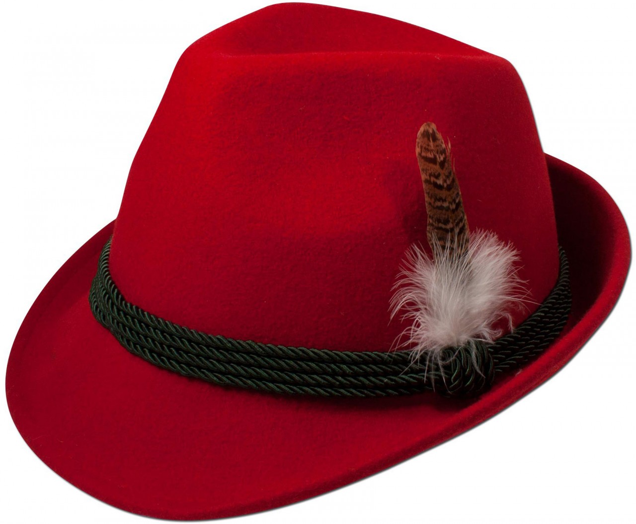 Trachten Felt Hat with Feather, Red