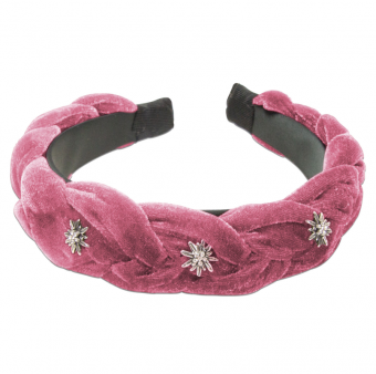 Velvet headband, braided look, pink