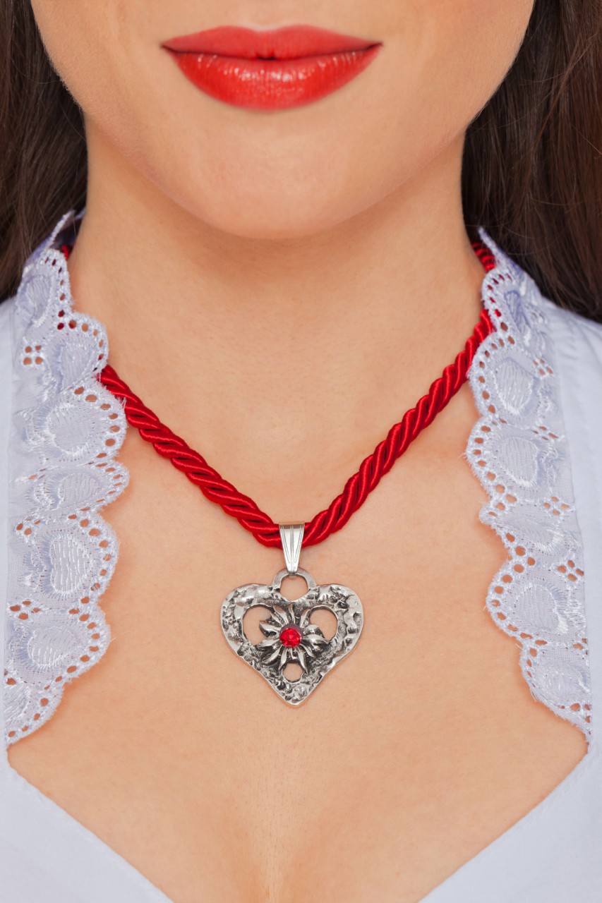Aperçu: Collier à cordon coeur avec pierre rouge