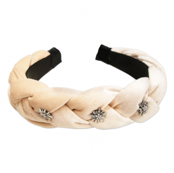 Velvet headband braided look beige