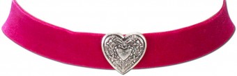 Thick Velvet Choker with Heart Pendant, Pink