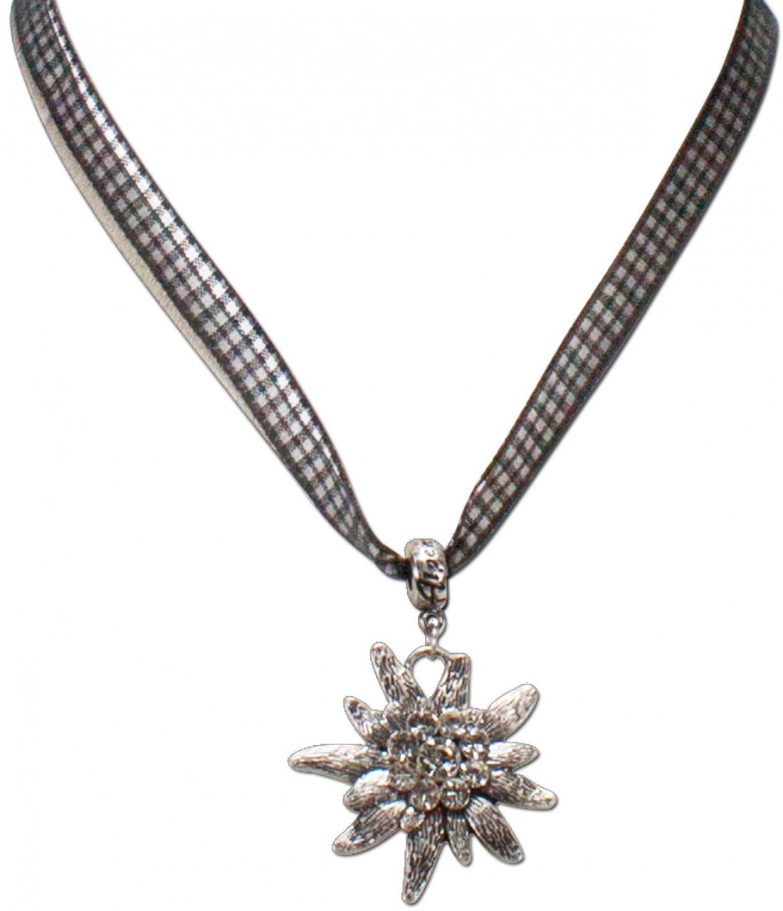 Collier ruban à carreaux edelweiss noir