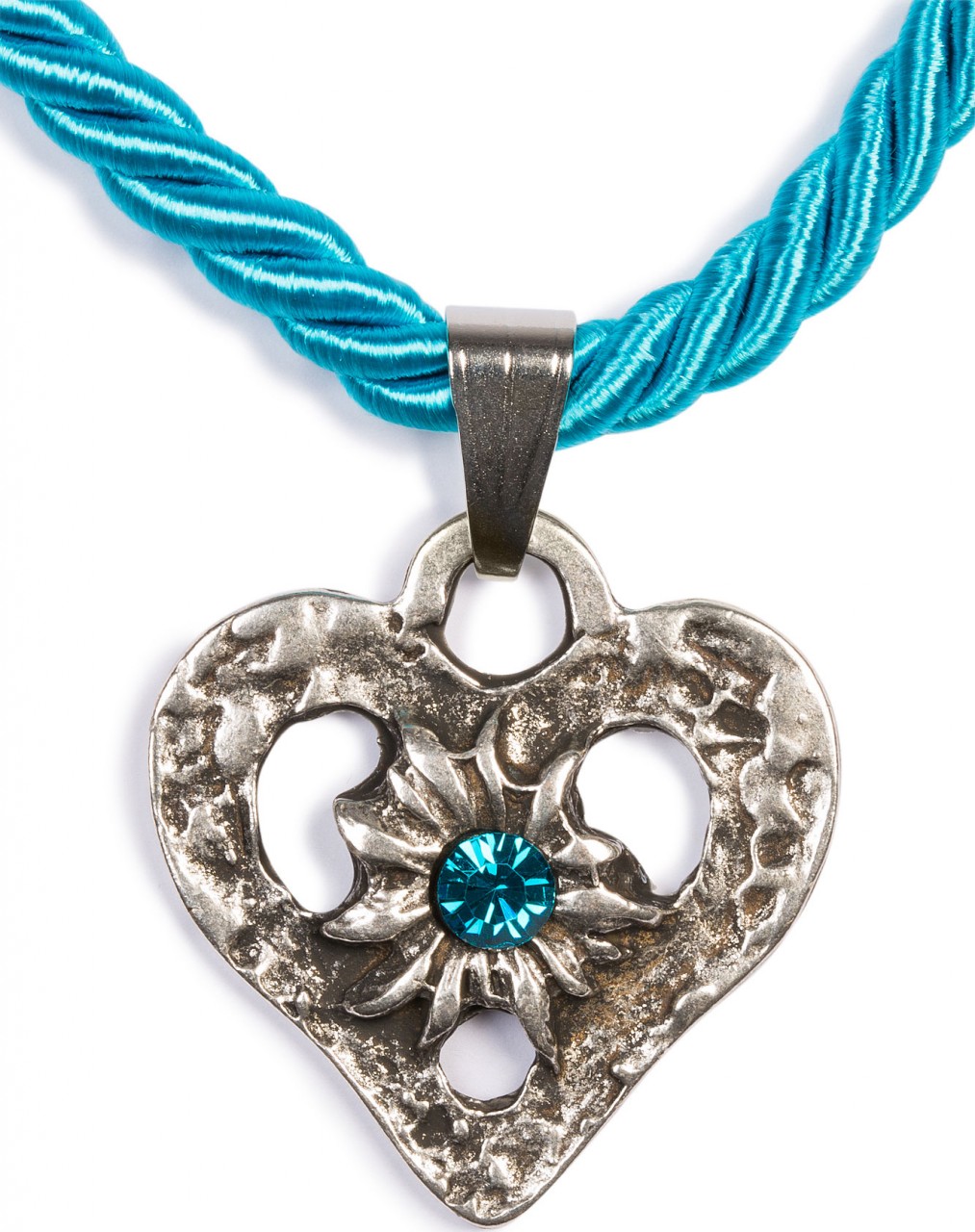 Collier à cordon coeur avec pierre turquoise