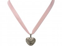 Vorschau: Satin Halskette mit Strassherzerl rosa