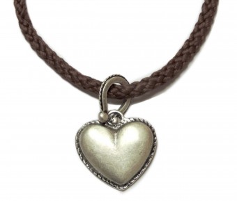 Braid Necklace with Heart Pendant, brown