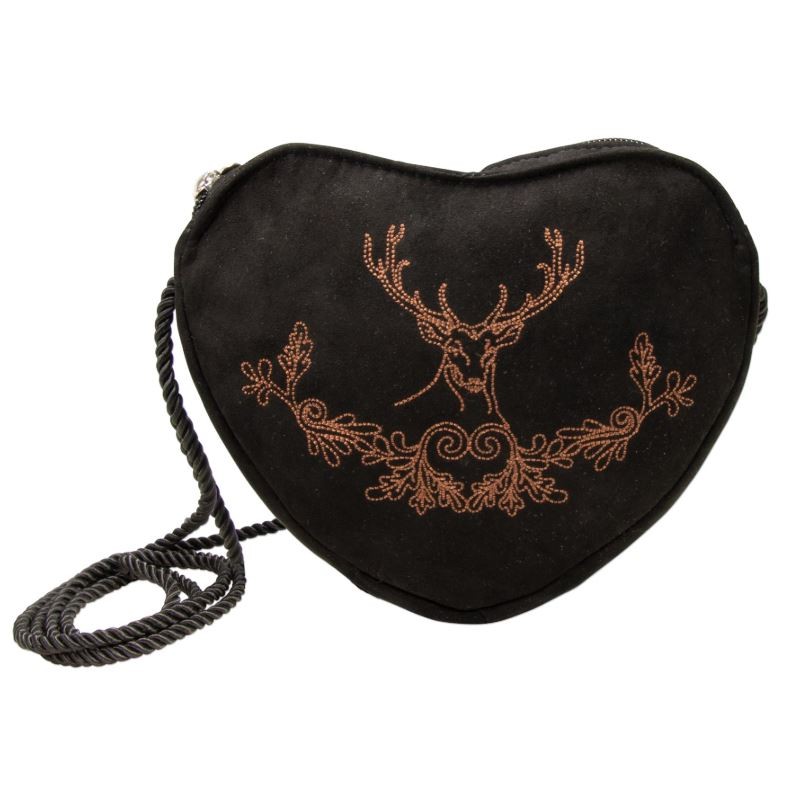 Vorschau: Herzförmige Trachtentasche Hirsch &amp; Eichenlaub schwarz