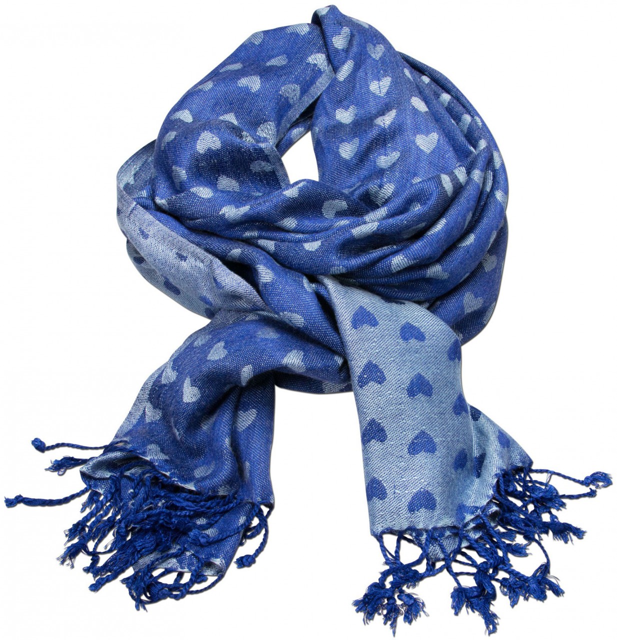 Traditional Scarf with Heart-Print, Blue