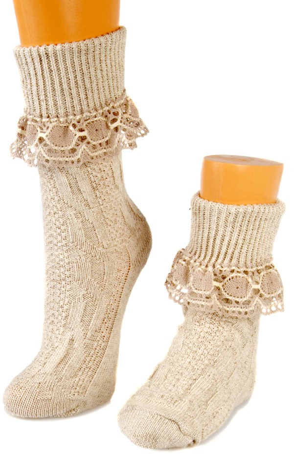 Traditional Socks wit Lace Top, Natural Colour