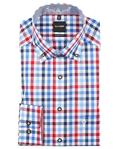 Preview: Olymp Hemd Trachtenhemd Modern Fit blau/rot