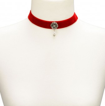 Traditional Choker with Ornamental Pendant, Red