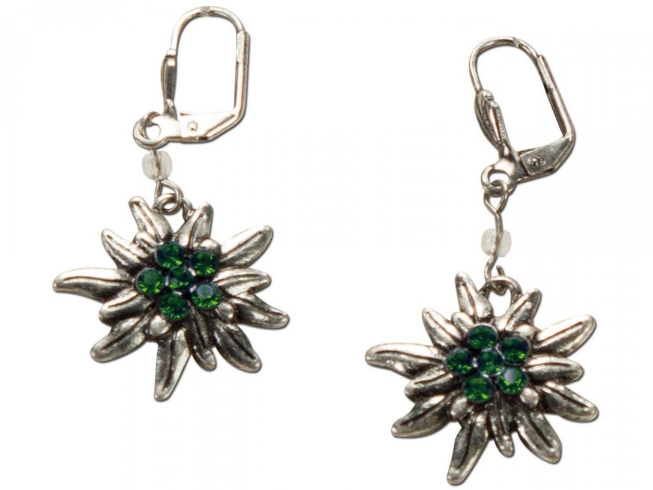 Traditional Earrings, Edelweiß, Silver-Green