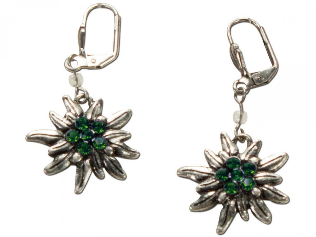 Boucles d'oreilles traditionnelles edelweiss argent-vert