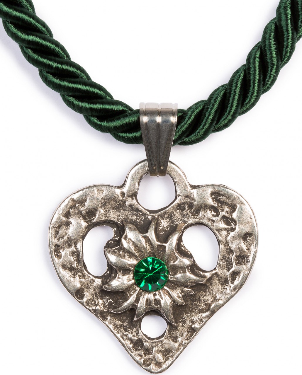 Braid Necklace with Heart Pendant, Fir Green