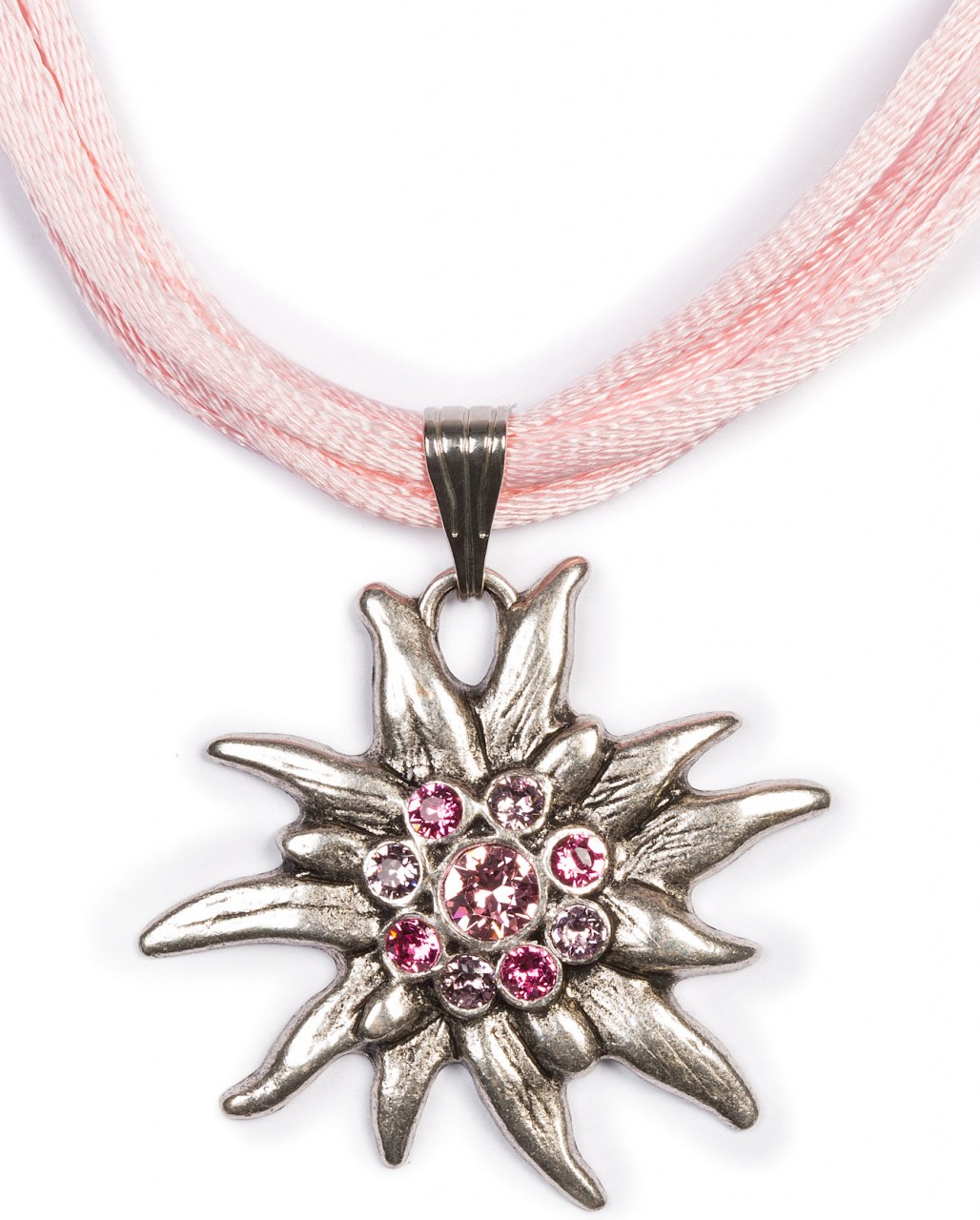 Collier edelweiss avec 4 bandes rose clair