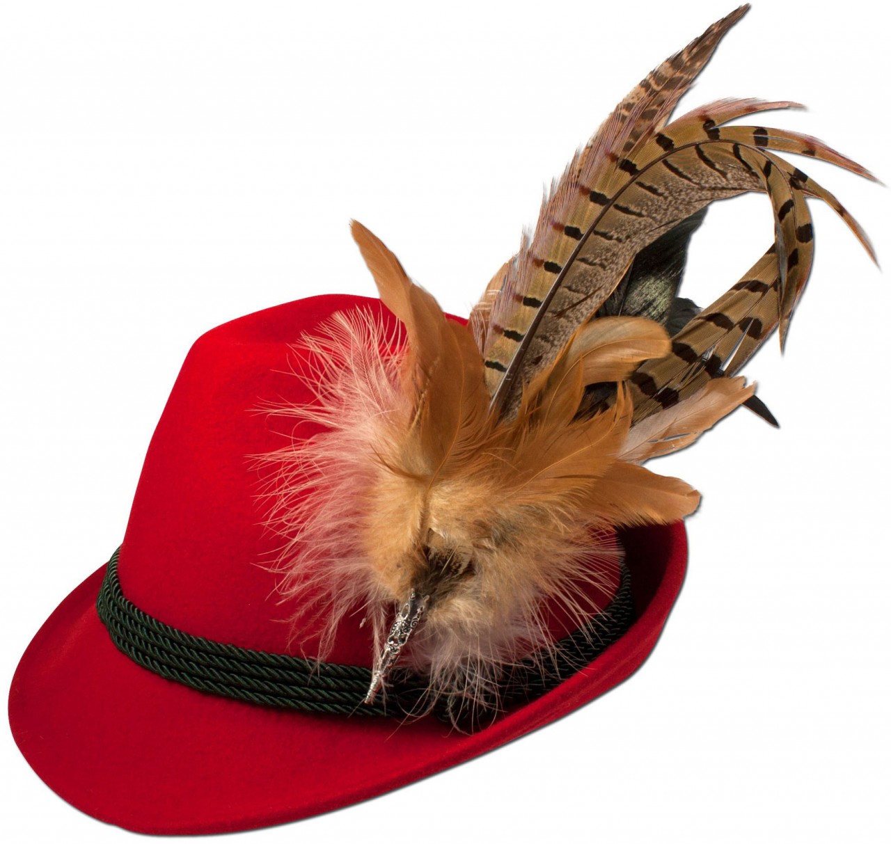 Trachten Felt Hat with Feathers, Red