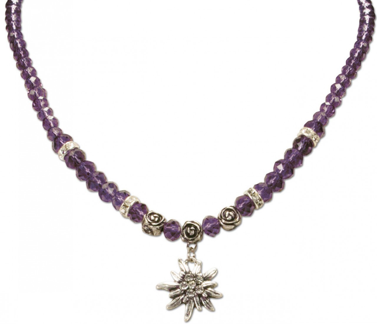 Collier de perles petit edelweiss violet