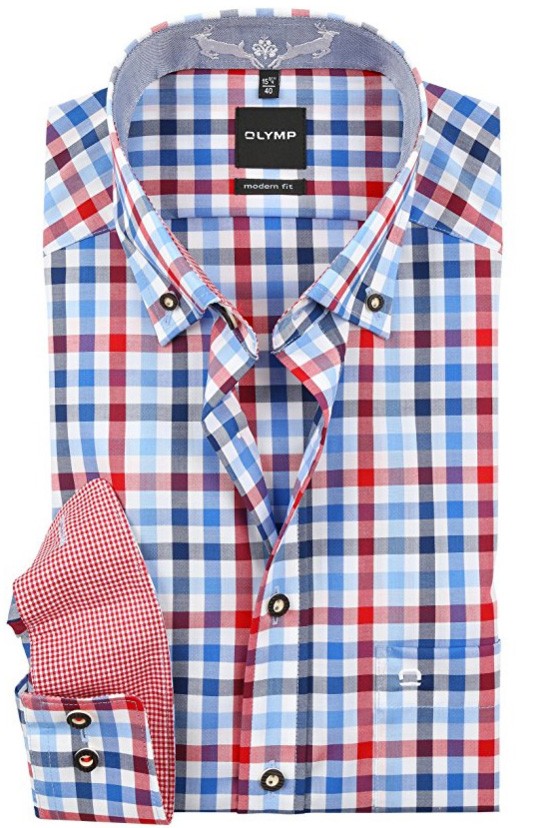 Olymp Hemd Trachtenhemd Modern Fit blau/rot