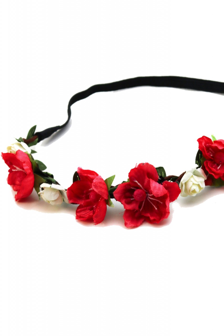 Vorschau: Haarband mit roten Frühlingsblüten