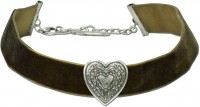 Preview: Thick Velvet Choker with Heart Pendant, Olive Green