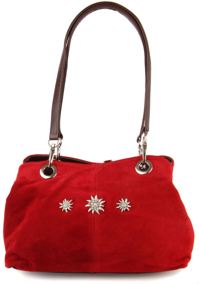 Wildleder Trachtentasche rot mit Edelweiß-Motiv