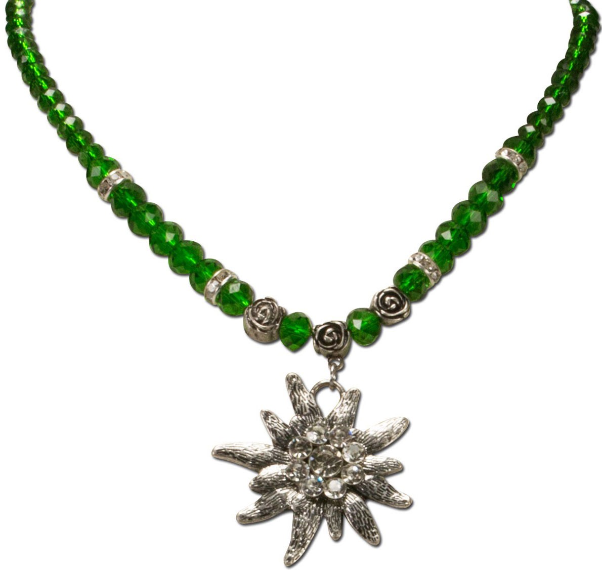 Traditional Necklace large Edelweiß green