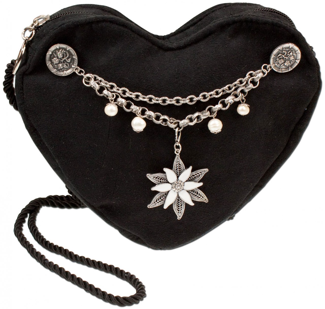 Vorschau: Heart-shaped Handbag with Edelweiß Charivari, Black