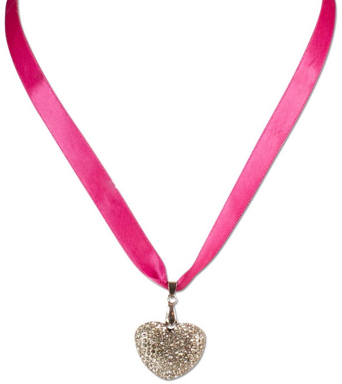 Satin Halskette mit Strassherzerl pink