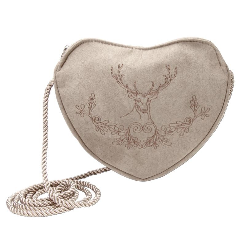 Vorschau: Herzförmige Trachtentasche Hirsch & Eichenlaub taupe-grau