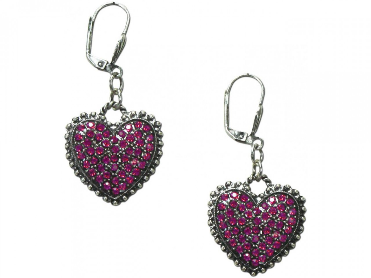 Pendientes corazón de pedrería fucsia