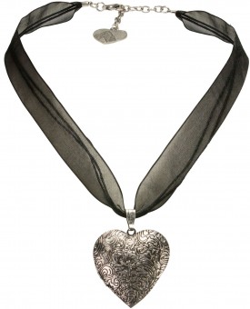 Organza Necklace Heart Amulet black