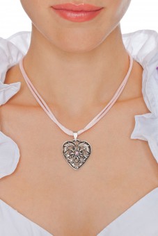 Satin Necklace with Heart Pendant, Pink