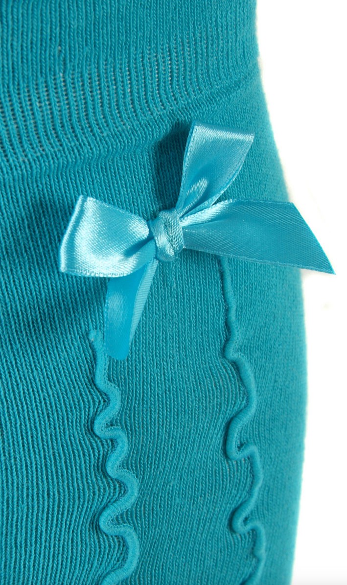 Aperçu: Chaussettes montantes turquoises avec volants et noeud