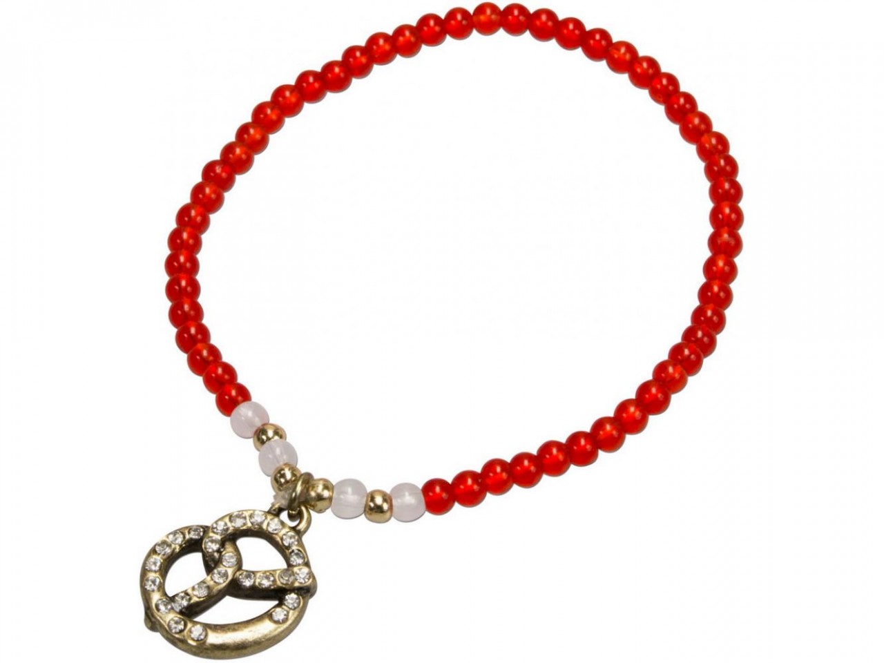 Trachten Pearl Bracelet with Diamante Pretzel, Red