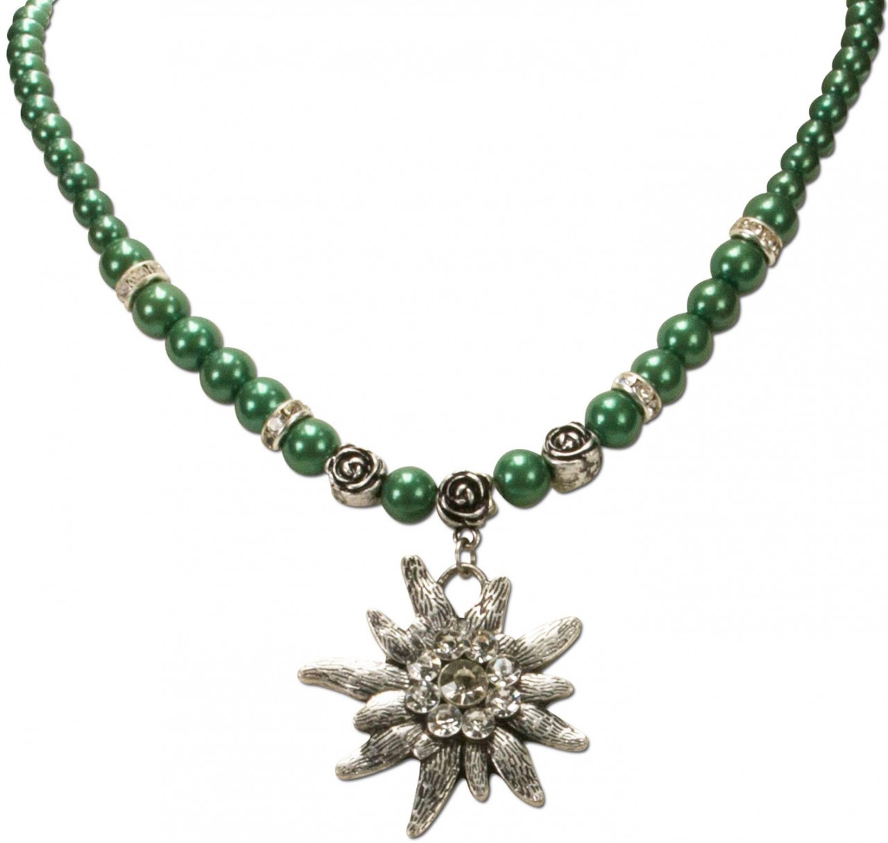 Aperçu: Collier de perles gros edelweiss vert