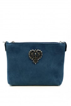 Suede tas hart donkerblauw