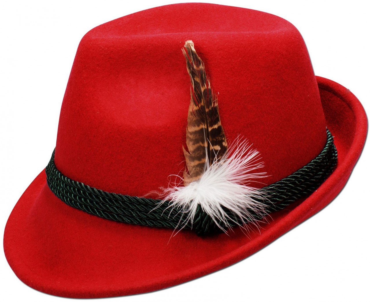 Tradycyjny filcowy kapelusz z czerwonym piórkiem