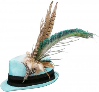 Chapeau en lin plume de paon turquoise