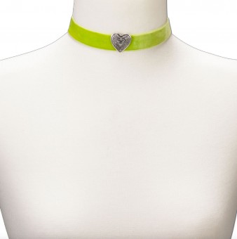 Thick Velvet Choker with Heart Pendant, Light Green