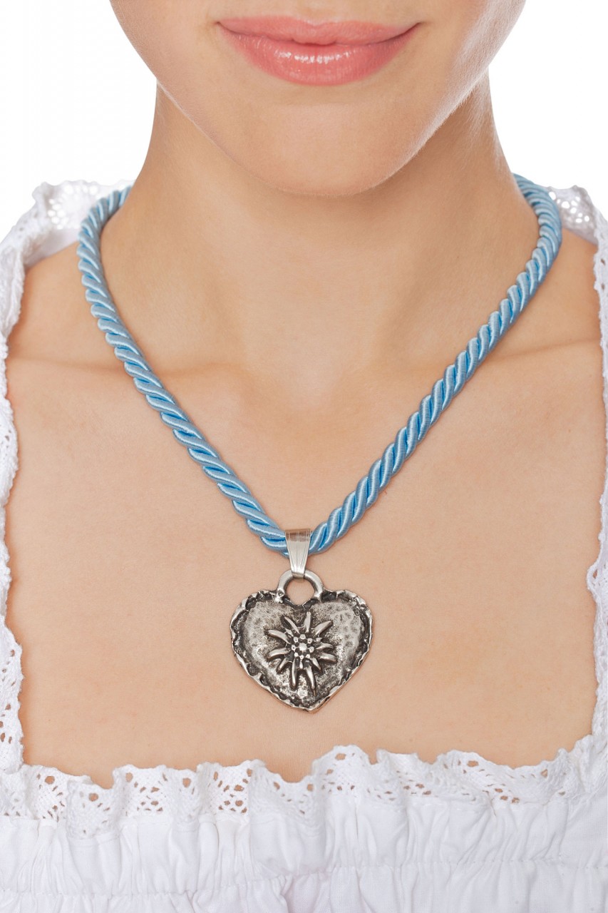 Preview: Braid Necklace with Edelweiss Heart, Light Blue