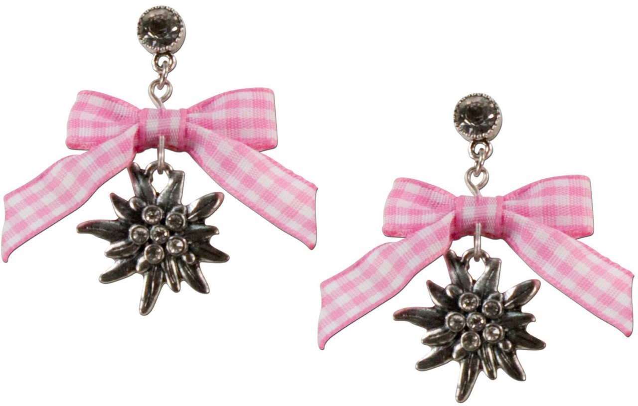 Bow Earringswith Pendant, Rose-Checked