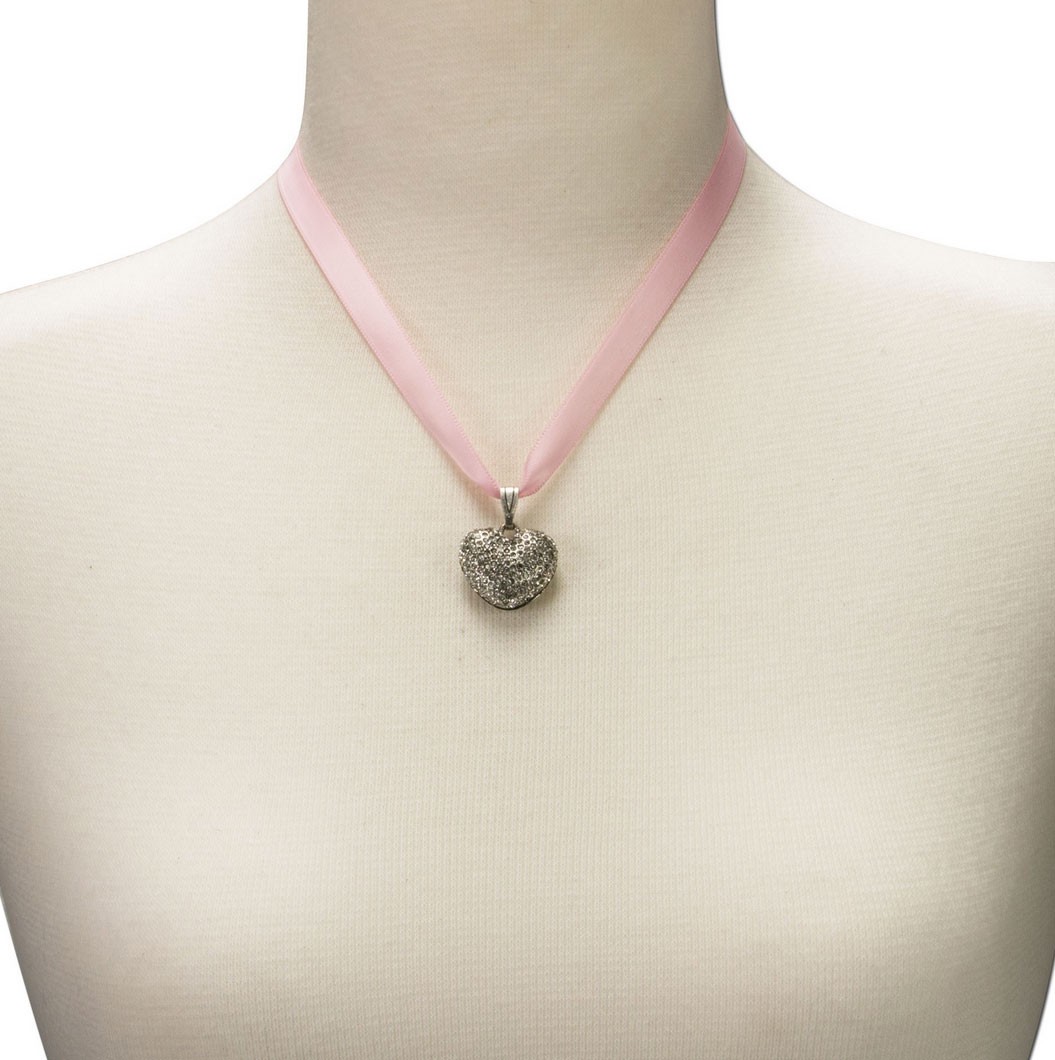 Satin Halskette mit Strassherzerl rosa