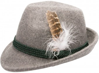 Trachten Felt Hat with Feather, Grey