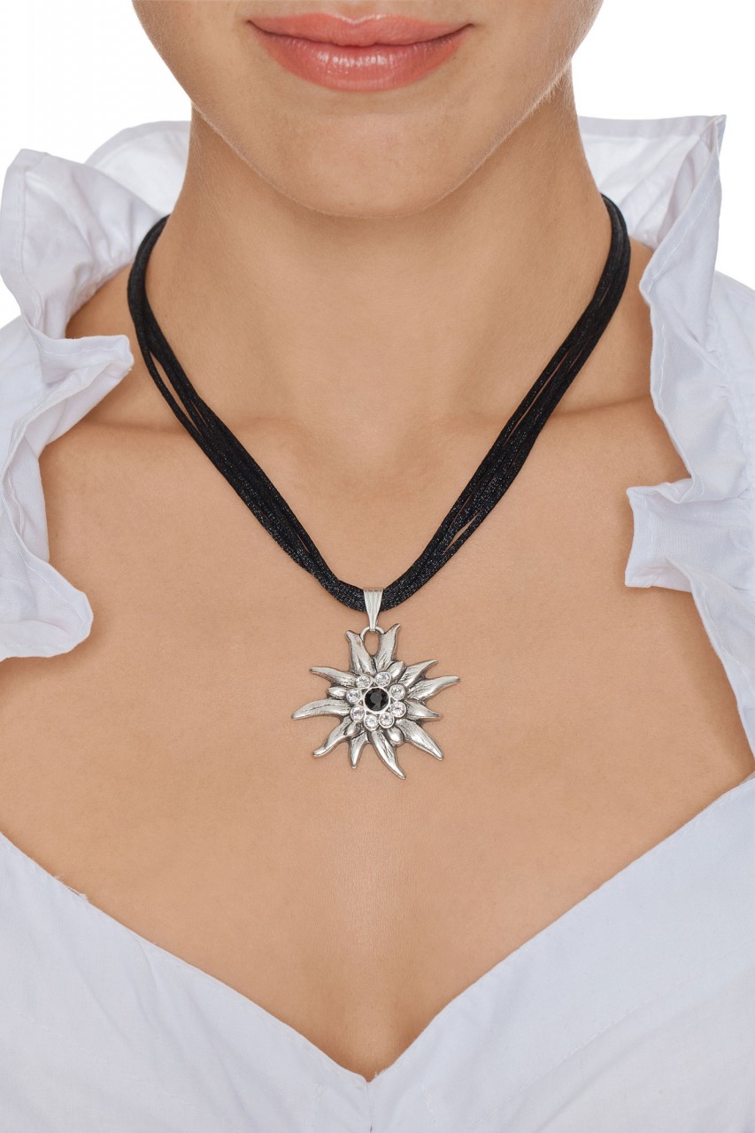 Satin Edelweiss Necklace, Black