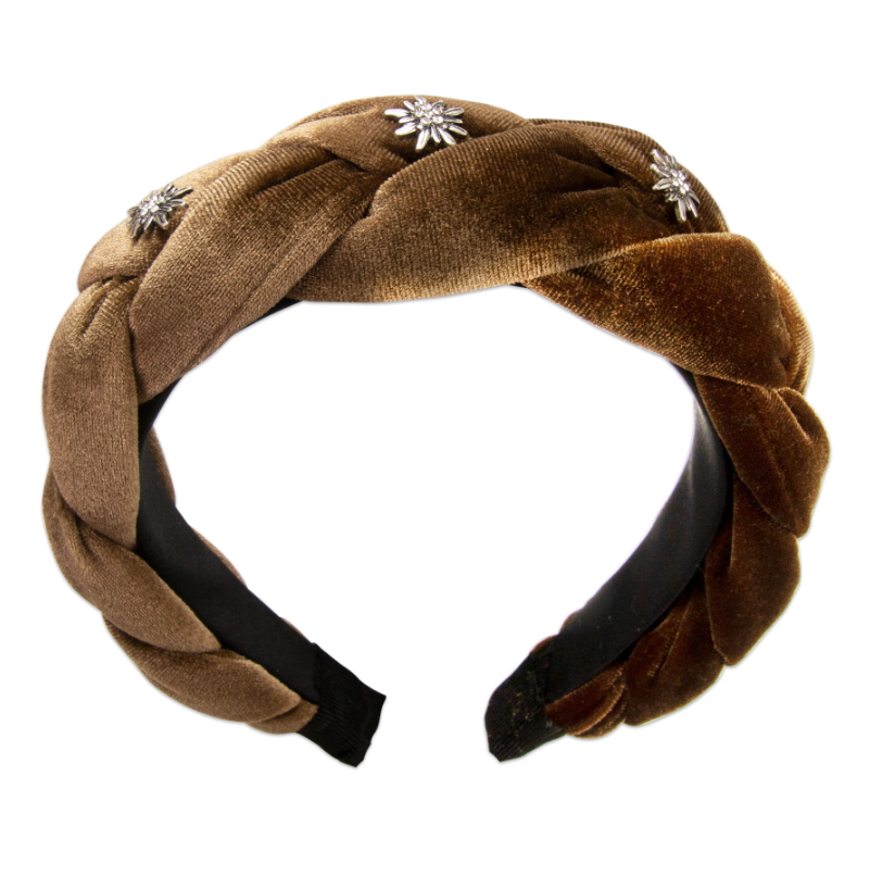 Preview: Velvet headband, braided look, dark brown
