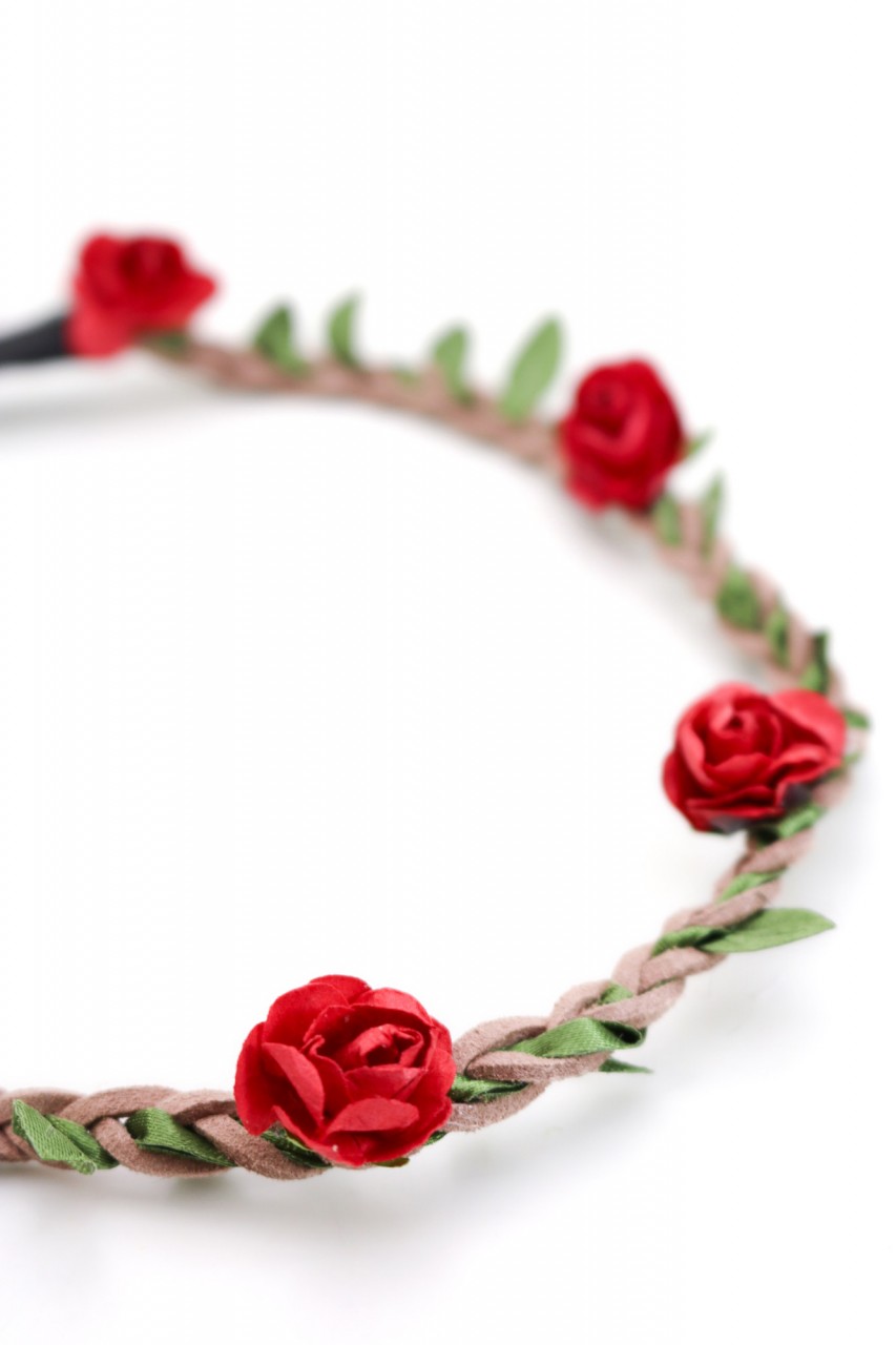 Vorschau: filigranes Haarband mit kleinen roten Blüten
