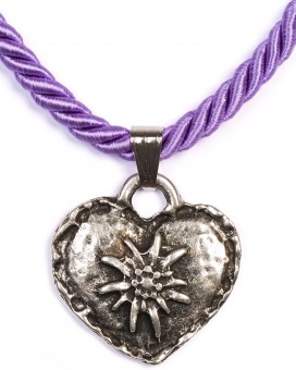 Braid Necklace with Edelweiss Heart, Lilac