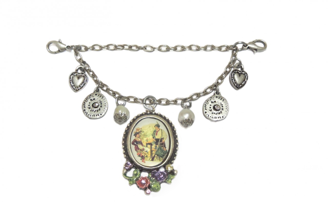 Ladies Charivari Chain with Amulet and Metal Charms